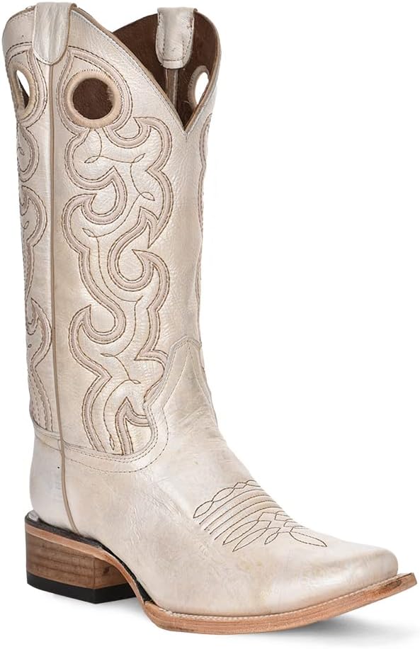 Circle G Womens Velo Pearl Cutout 12in Embroidery Top Cowgirl Boot White 6.5 B