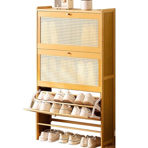 Zapatero de ratán elegante y madera fina para optimizar espacio 2