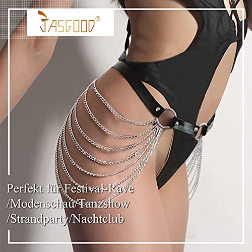 JasGood Damen Punk Taille Körperkette Gürtel, Punk Leder Körperzubehör Schwarz, Party Sexy Gothic Accessoires für Frauen… – Bild 3
