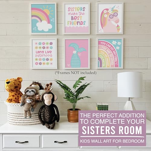 Image of Hadley Designs 6 Colorful Girls Room Wall Art - Mermaid Girls Room Decor for Bedroom, Aesthetic Nursery or Teen Bedroom Art, Unframed Cute Rainbow & Unicorn Posters for Kids' Space, Made in USA
