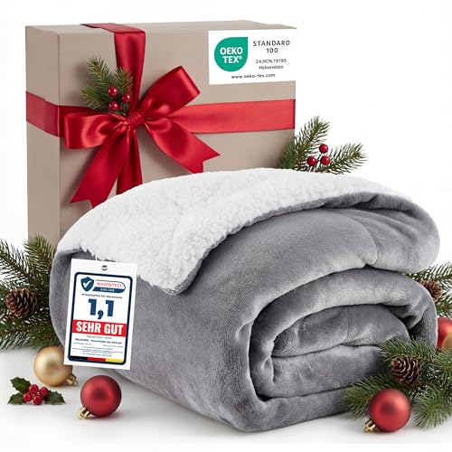 BEDSURE Kuscheldecke – Warm Sherpa Wolldecke & Sofadecke, Flauschig Sofaüberwurf Decke, Dicke Couchdecke, Geschenke für Frauen, Flauschige Wohndecke, Grau, 150×200 cm, XL