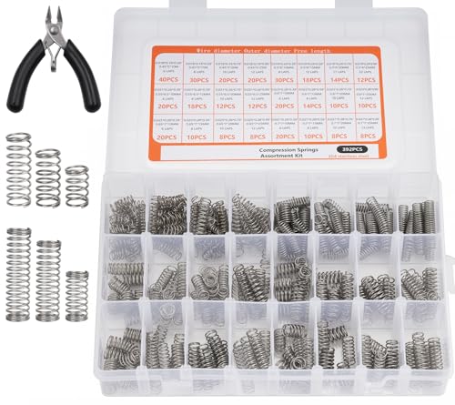 Surtido de muelles de compresión de 392 unidades, 24 tamaños, resortes de presión con cortador lateral pequeño, mini resortes de metal para herramientas, bricolaje, hogar, reparación de automóviles