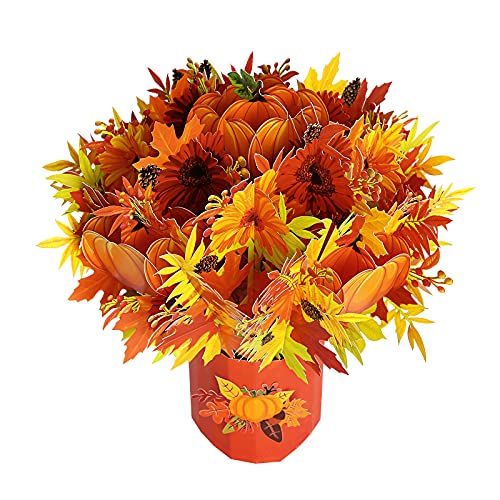 Oritouchpop Autumn Flower Bouquet Pop Up Card -3D Greeting Cards, Pumpkin Paper Bouquet For Friends, Family, Give Thanks, Fall, Happy Thanksgiving, Harvest, Winter, Christmas, All Occasions #TOP1