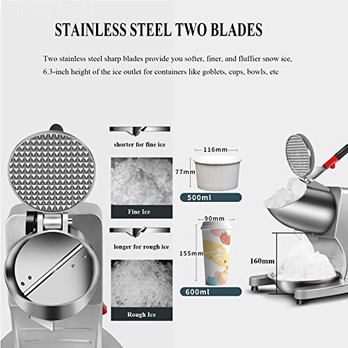 Elektrische Crushed-Ice-machines voor huishoudelijk en commercieel gebruik, verbeterde ijsuitlaat met 16 cm hoogte, twee messen, 65 kg/u, 300 W/2000 omw/min, zilver - Afbeelding 6