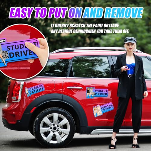 Image of 3 Pcs Student Driver Magnets for Car, 9 Inch New Driver Magnet for Car, Reflective Student Driver Sticker, Reusable Bumper Magnets for Cars,Car Bumper Sticker,Student Driver Sticker Magnet for car