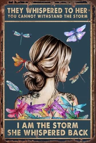 Retnerds Women Inspirational Quote Wall Art Signs - They Whispered to Her You Cannot Withstand the Storm - I Am the Storm - She Whispered Back - Vintage Metal Tin Sign Posters Prints Decor