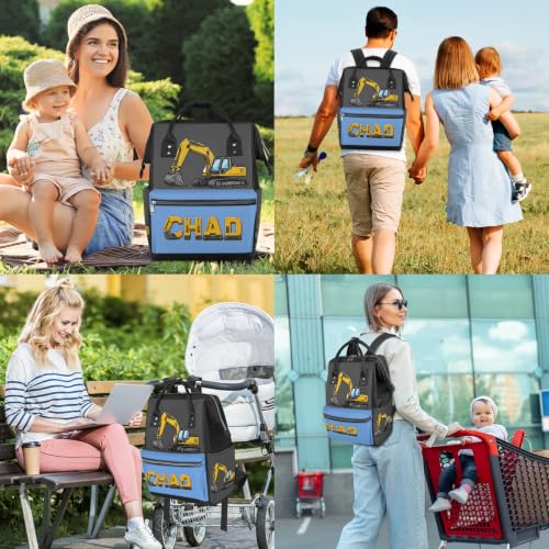 Image of Customized Diaper-Backpack Waterproof Nappy-Bag Baby-Gift Excavator | Monogram Baby Nappy Bag for Traveling Stroller Organizer Mommy Bag for New Parents Mom Dad Personalized Baby Shower Gifts