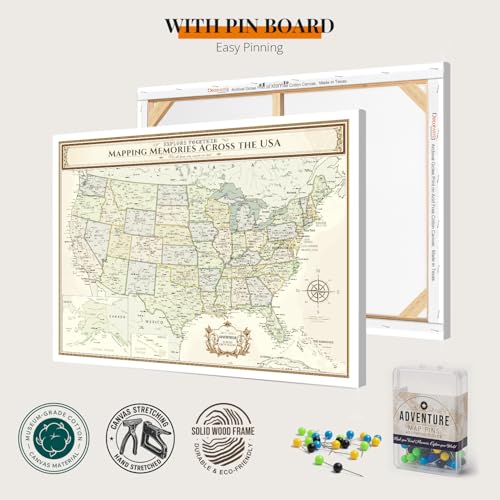 Image of DECORARTS - Oversized Push Pin Travel Map USA, Extra Large US Maps for Wall, Colorful United States Pin Board Canvas, Giclee Print, Handcrafted in USA, 40x30''