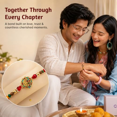 Image of Avyaan Handmade Floral Bead Rakhi for Brother | Traditional Beaded Thread with Decorative Floral Centerpiece | Soft Skin-Friendly Material | Comfortable, Lightweight & Durable | Ideal for Raksha Bandhan