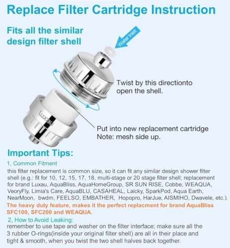 Image of Heavy Duty Shower Filter Replacement Cartridge 2 Pcs, Shower Head Filter Refill Cartridge, for Hard Water Chlorine Heavy Metal Impurity, Improve Skin Hair, Fit Any Similar Design Shower Water Filter