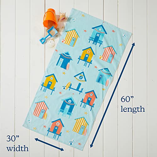 Sun Sprouts 100% Cotton Beach Towel Beach Hut Pattern For Kids & Toddler. Bath, Pool, Camping, Travel Towel For Boys & Girls. 30” X 60” Quick-Dry & Super Absorbent Beach Blanket #TOP1