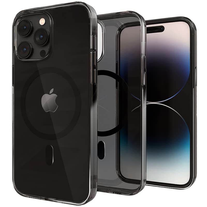 Totem Crystalline MagRing Clear Case for iPhone 14 Pro Max | Magsafe Compatible | Anti-Yellowing Technology | Shatterproof | Black Ice