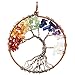 SUNYIK 7 Chakra Stone Tree of Life Pendant,Tumbled Stones Healing Copper Plated