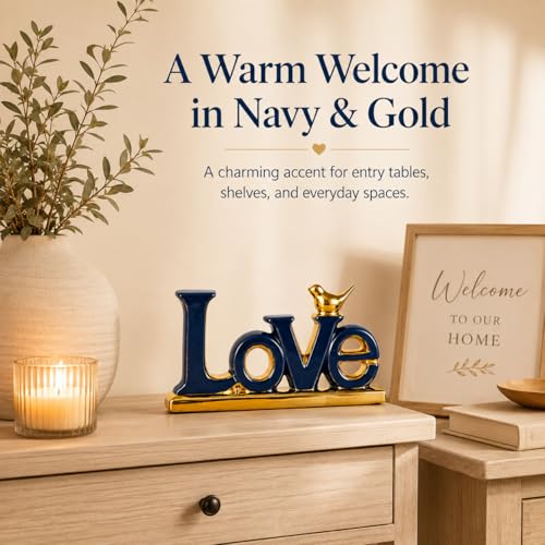 Figura decorativa Love azul y dorado para hogar miniatura 4