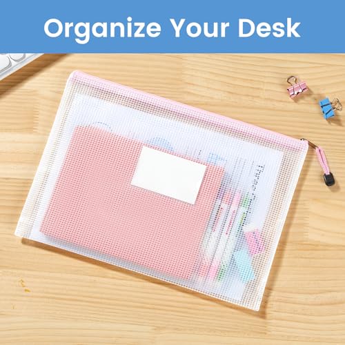 Sooez 20 Pack Mesh Zipper Pouch Bags, A4 Letter Size, Zipper Bags with Label Pocket, Waterproof Pouches for Classroom Organizer, Board Game Toy Storage, Document Bag for Teacher School Office Supplies