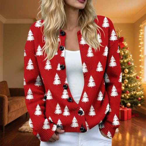 Womens Cardigan Sweaters Santa Christmas Tree Long Sleeve Knit Sweater - image 2