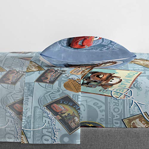 Image of Jay Franco Disney Pixar Cars Lightning McQueen Twin Sheet Set - 3 Piece Soft Microfiber Race Car Bedding, Includes Fitted, Flat Sheet & Pillowcase, Fade Resistant, Bedroom Decor, Blue