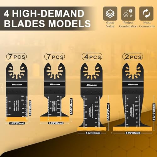 Image of Bionso 20 PCS Titanium Oscillating Tool Blade Cuts Metal and Wood, Sharp and Durable Multitool Blades, Multi Tool Blades Kits, Oscillating Saw Blades Fit Dewalt Milwaukee Ryobi Makita Worx Rockwell