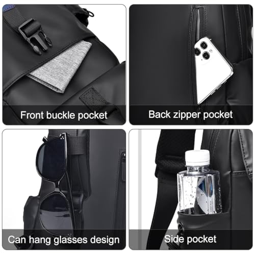 Image of GUSTAVE Sling Bag for Men - Waterproof Nylon, 10'' Multi-Pocket Crossbody /Shoulder Bag - Lightweight, Sophisticated Black Travel Day Bag for Office & On-the-Go Convenience