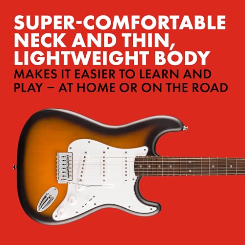 Squier by Fender Debut Collection Stratocaster Electric Guitar, Laurel Fingerboard, White Pickguard, 2-Colour Sunburst - 3