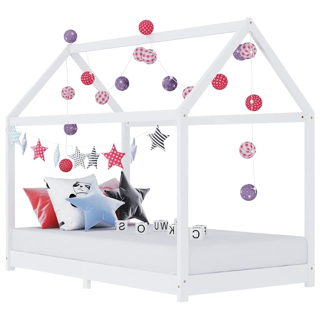 Marco de cama infantil de madera maciza de pino 90 x 200 cm, somier de láminas de madera contrachapada, para colchón de 90 x 200, estilo casa de juegos, para habitación infantil
