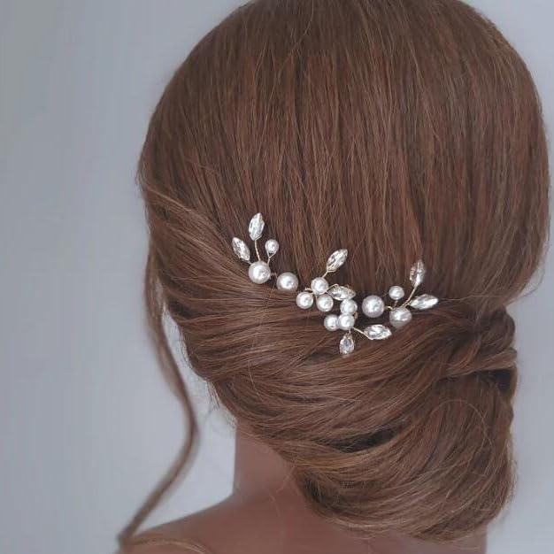 Miniatura 9 de CASOLVX Horquillas para el pelo de novia, horquillas de cristal de perla, horquillas de perlas plateadas, accesorio para el cabello de boda hecho a