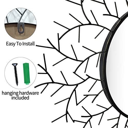 Pozino Round Decorative Mirror, Circle Mirror For Wall Decor, Wall Mounted Mirror, Sunburst Mirror, 31.5 Inch Black Metal Framed Accent Mirror For Living Room Bedroom Entryway #TOP2