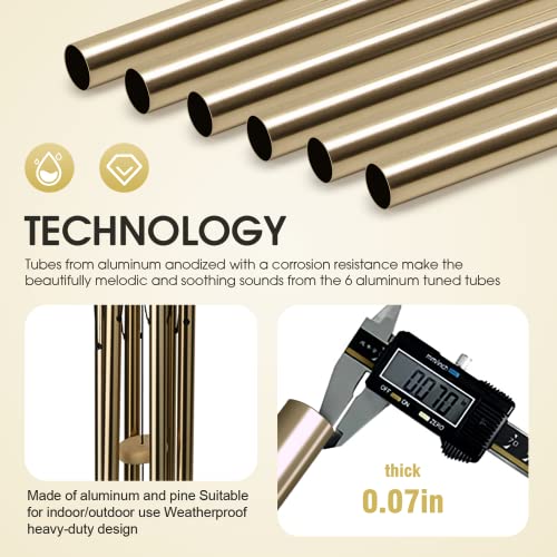 Ylyycc Wind Chime,25"Metal Bronze Memorial Wind Chime,Wind Chimes For Outside Unique Bird Nest Wind Chimes With 6 Tuned Tubes Soothing Melodic Tones Garden Decor Memorial Wind Chime Gift For Women,Mom #TOP2