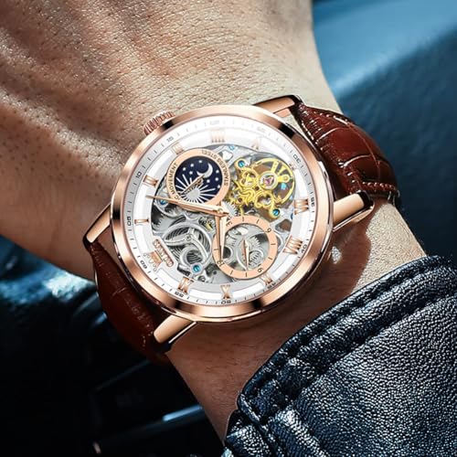 Image of OLEVS Mens Automatic Watches Self-Winding Starry Sky Diamond Skeleton Luxury Wrist Watch Waterproof Luminous