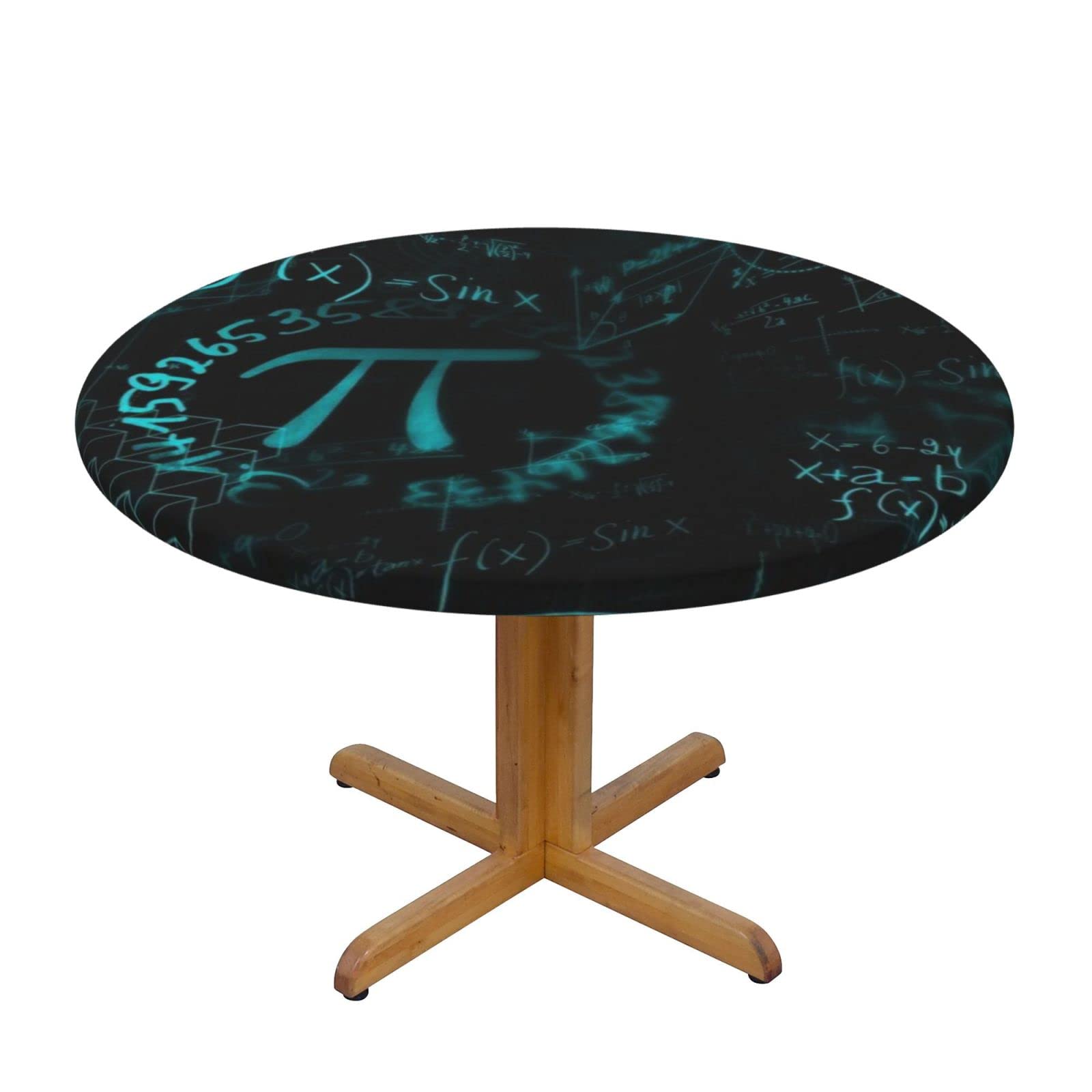 Lsjuee Round Fitted Tablecloth 40-44in Elastic Edged Table Cloth for Kitchen Dining Party Home Decor - Pi Formula Equation Mathematics Black