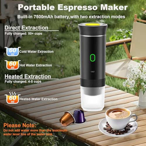 Máquina de café expreso portátil,Cafetera Portátil Cápsula de Espresso 3 en 1,15 bar,7500mAh,Autocalentamiento,compatible con cápsulas Nes y DG y café molido,para Oficina Viaje Camping(con bolsa) - imagen 2