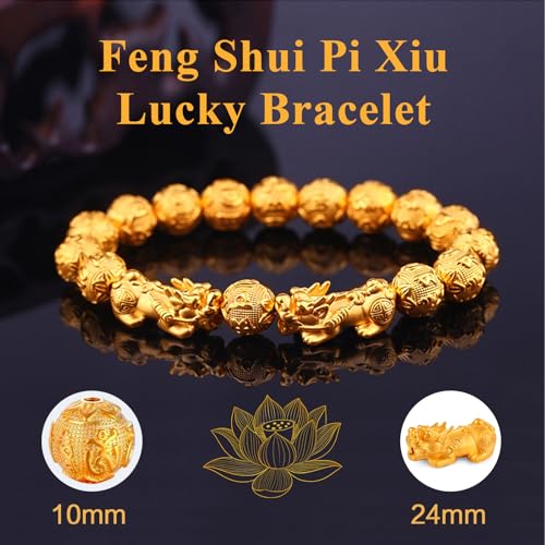 Plated Gold Beaded Bracelets,Feng Shui Bracelets for Women/Men Bead Dragon Lucky Charm Bracelet Pixiu Pi Yao Attract Wealth Money Feng Shui Jewelry 24K Gold Plated Bracelet2