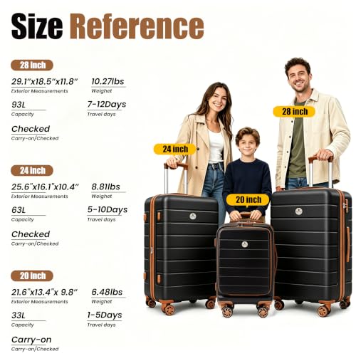 Image of Keytang Classic Light Weight Hardside Expandable Spinner Wheels Luggage Suitcase W /TSA Lock,3 Piece Set,Black Brown