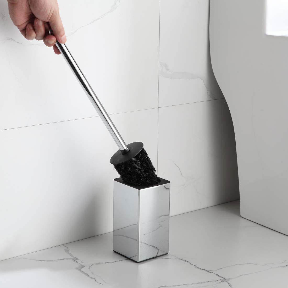 BGL Porta scopino quadrato in acciaio inox (cromato)