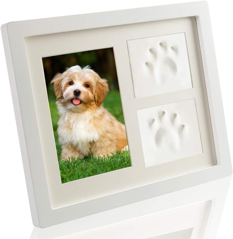 SCIROKKO Pet Memorial Picture Frame - Paw Print Kit with Clay - Pet Keepsakes Kit - Remebrance Decor