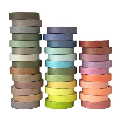 Juego de 36 rollos de cinta washi color pastel, cinta adhesiva colorida de 0.394 in de ancho, cinta decorativa para diario de viñetas, libros,
