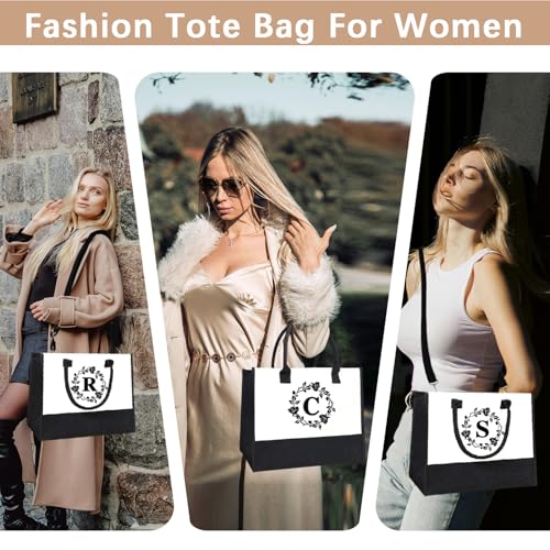 Image of Personalized Tote Bags for Women, 4pcs Monogram Tote Bags, Double-sided Embroidery Initial Tote Bag Birthday Gifts
