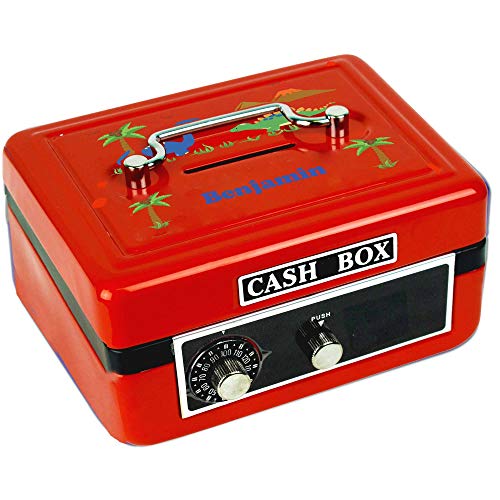 Personalized Childrens Red Cash Box (Dinosaurs)