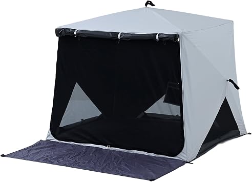 Campers Collection PATC-150B Pop-Up Tent, Just Unfold Like an Umbrella, Cube, Black Coating, Full Close, Mesh, For 3 People, Easy Installation, Pop-Up Tent, Exclusive; Extra-Beige