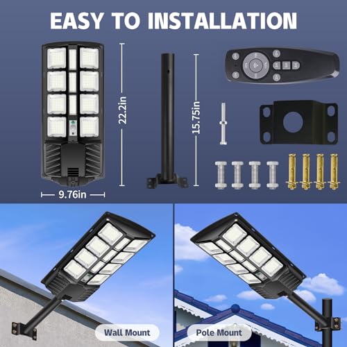 Image of Solar Street Lights Outdoor - 2 Pack 1800W Solar Parking Lot Lights, 7000K LED Solar Lights, Dusk to Dawn, Motion Sensor, IP65 Waterproof Solar Lights with Remote Control