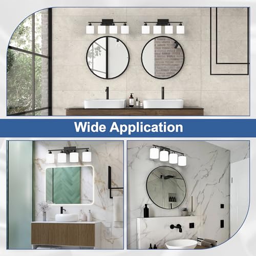 Image of 24 Inches Black Vanity Lights for Bathroom E26 Base White Lampshape