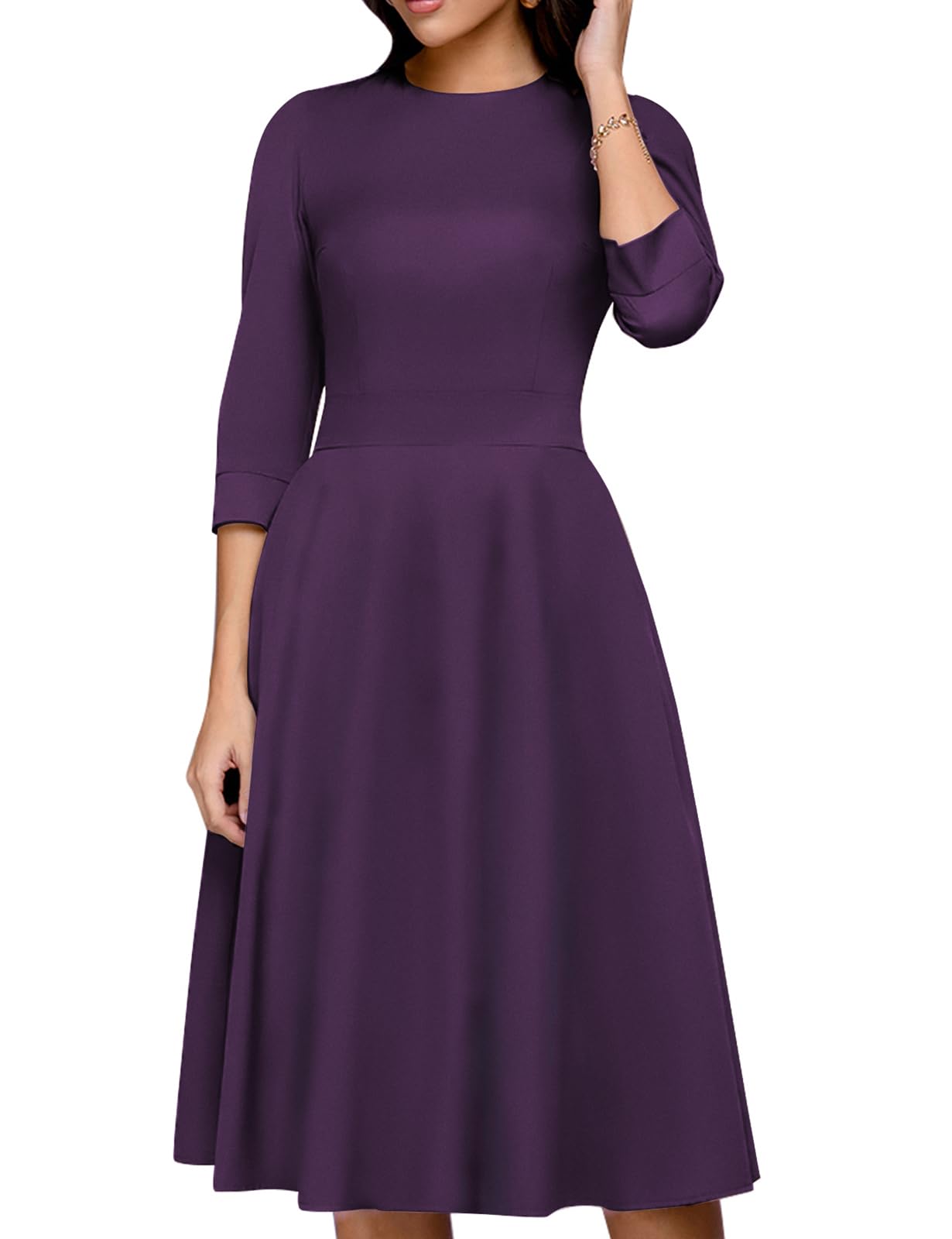 Simple Flavor Women's Floral Vintage Dress Elegant Midi Evening Dress 3/4 Sleeves