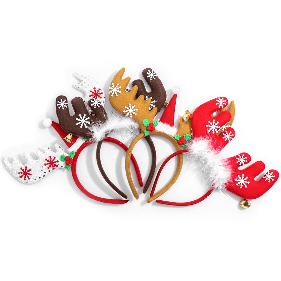 Diadema De Reno Con Cuernos, Lazo Y Cola – Accesorio De Navidad Para Niños Y Adultos, Ideal Para Fiestas, Cosplay Y Fotos (Tela + ABS)