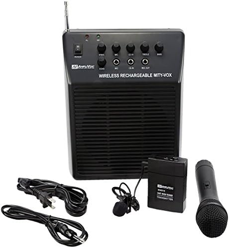 Amplivox SW212 Mity-Vox Wireless AC/DC Rechargeable Portable Public Address PA System With Wireless Handheld and Lapel Microphones, Protective Case, For Up To 150 People, 8 Pounds