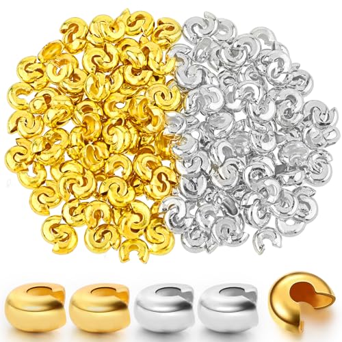 200pcs 5mm Crimp Bead Knot Covers Metal Half Round Open