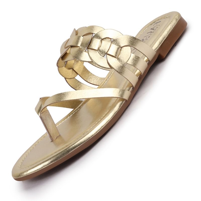 FAUSTO FST KI-499 GOLD-39 Womens Gold Shiny Sleek T-Strap Flower Design Slipper with Cushioned Footbed|Flat Slipper for Party|Office Wear|Weekend (6 UK) (B0D37NR5DG) Amazon Price History, Amazon Price Tracker