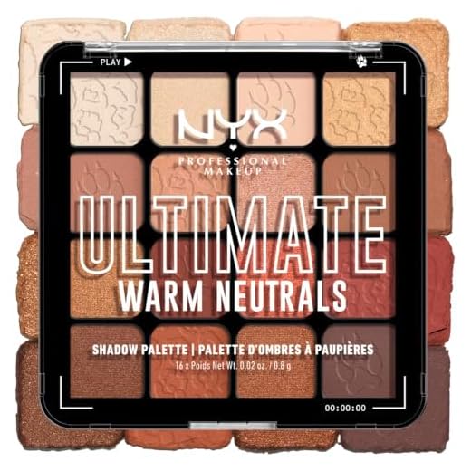 NYX Professional Makeup Ultimate Shadow Palette, Lidschattenpalette, 16 Farbtöne, Schimmernd und Metallisch, Individuelles Finish, Vegane Formel, Farbton: Warm Neutrals