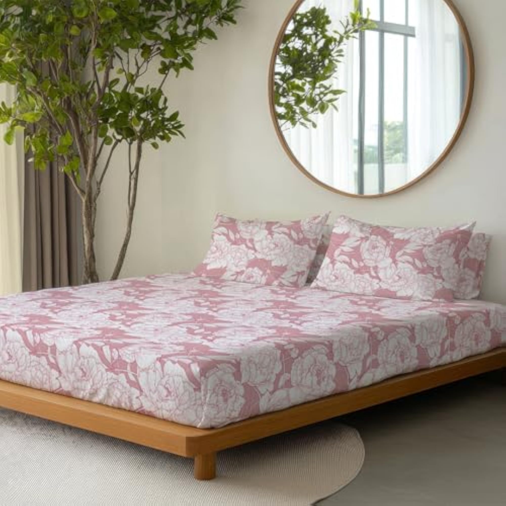100% Cotton Elastic Fitted Bedsheet with 2 Pillow Covers, King Size