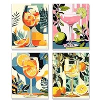 MXJSUA Zitronen-Cocktail 4 Stück Malen nach Zahlen Erwachsene mit Rahmen - Holzstaffelei, Malen nach Zahlen für Anfänger, DIY Einfache Acryl Ölmalerei Kits mit Pinseln für Home Wall Decor, 20x25cm