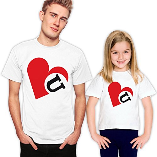Love U Heart Father And Daughter Matching T-Shirts Set 562 L 2-3 Yrs White #TOP21